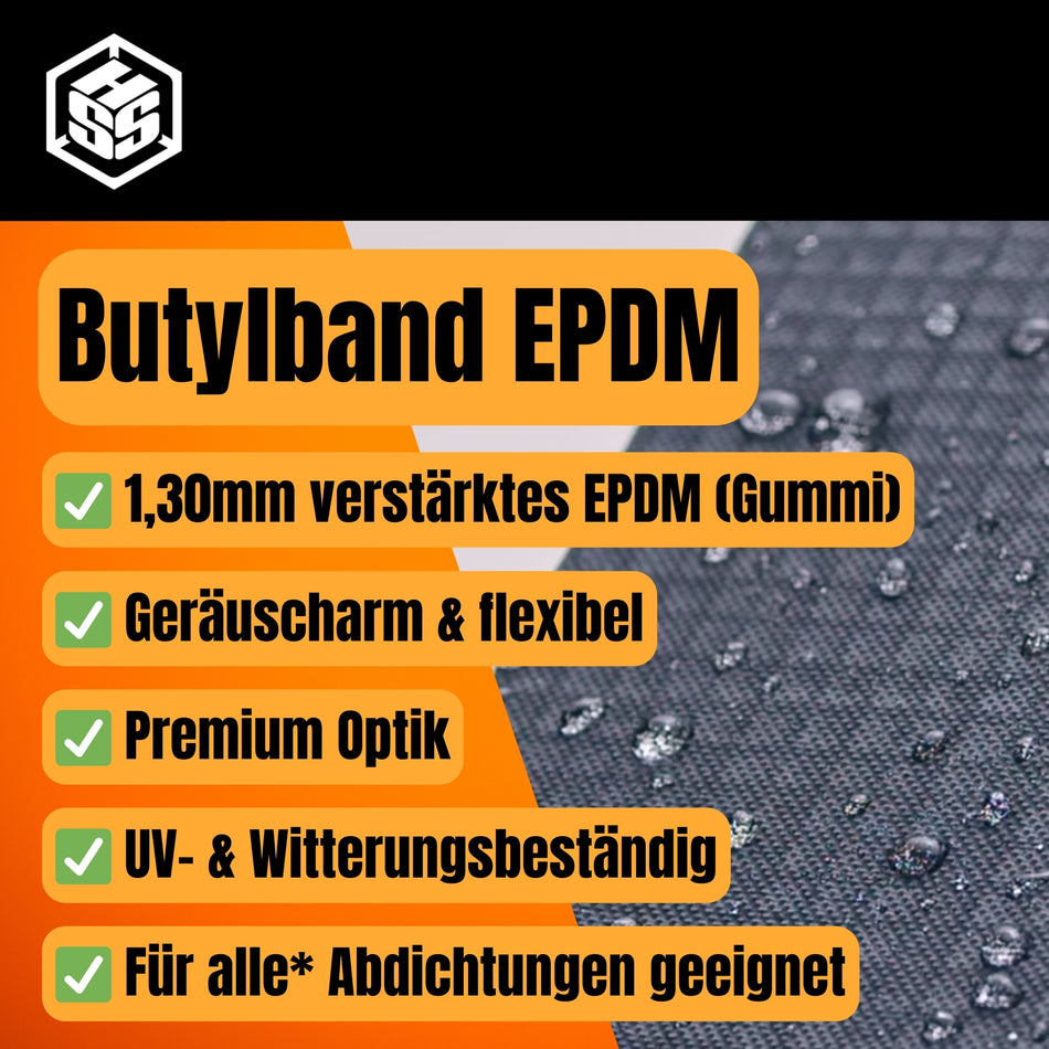 Butylband selbstklebend, schwarz strukturiert / 10 cm x 5 Meter