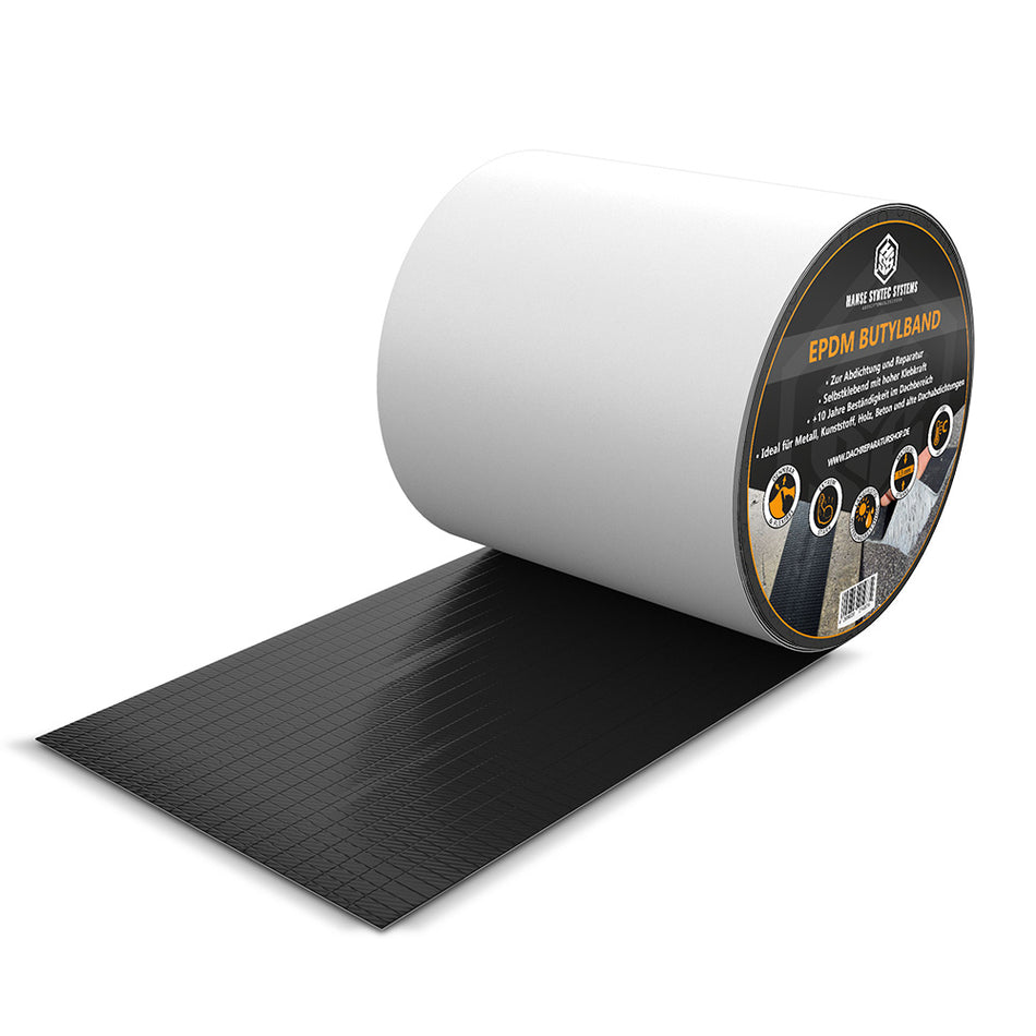 Butylband selbstklebend, schwarz strukturiert / 10 cm x 5 Meter